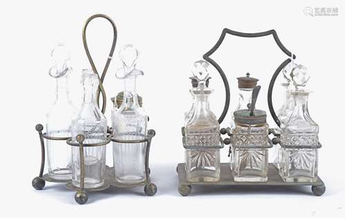 Two 19th Century silver plated cruet sets, comprising a five piece James Dixon & Sons example with