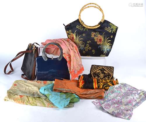 Eight ladies vintage scarves, cotton and silk examples, several with floral patters, assorted