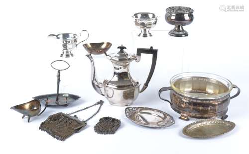 A quantity of silver plated wares to include mid century modern jug and sugar bowl on tapered