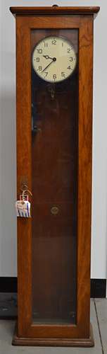 A Blick-Electric regulator-type wall clock, white dial with Arabic numerals, in an oak case,