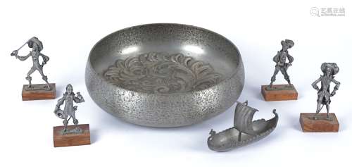 An Eik Tinn of Norway repousse work bowl with foliate decoration, diameter 24cm, together with a