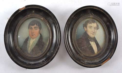 An oval watercolour miniature portrait of Disraeli, executed on card, with ebonised wooden surround,