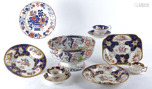 An small group of 19th Century and later British ceramics including a bowl and side dish with gilt