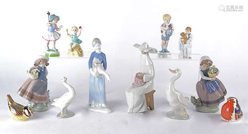 A group of small ceramic figures to include three Royal Worcester figures of childhood, Sunshine