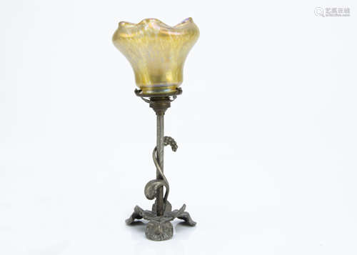 An Art Nouveau style lamp base, the wrought iron floral designed lamp base late 20th Century