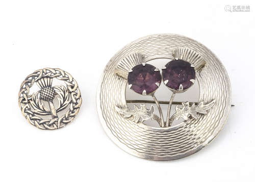 A George VI Scottish silver and paste thistle brooch, of circular design with engine turned