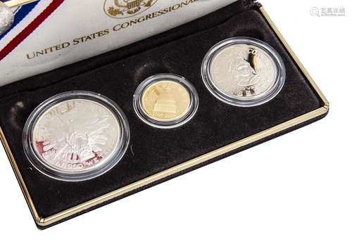 A 1989 US Commemorative three coin set, celebrating Proclaiming The Triumph Of Democracy, with a 90%