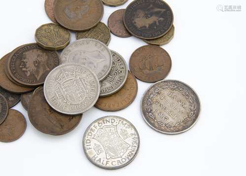 A George III 3 shilling Bank Token, dated 1813, VF-EF, together with a 1942 half crown, EF, and a