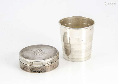 An Edward VII silver collapsible beaker in case, possibly by Arthur Cook or from Alexander Clark,