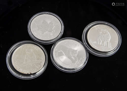 Four Canadian 1oz fine silver coins, from 2011, 2012, 2017 and 2018 (4)