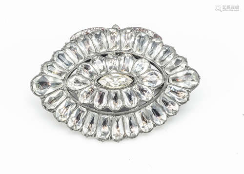 A 19th Century paste set foil backed buckle, later converted to a brooch, the foil backed paste