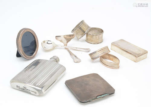 A small group of silver and silver plate, including an Art Deco silver compact from Boodle &