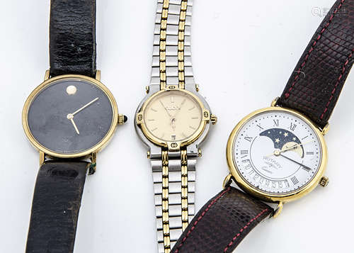 A c1980s Zenith quartz evening dress wristwatch, 30mm, together with a Rotary quartz moonphase and a