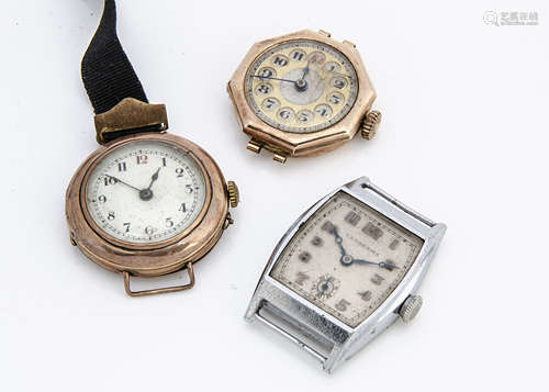 Two Art Deco period 9ct gold cased lady's wristwatches, both AF, together with a Vanheems marked