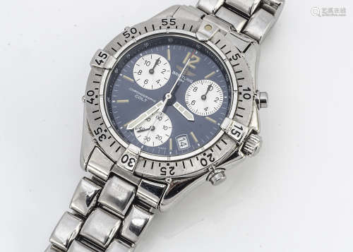 A c1990s Breitling Colt quartz stainless steel gentleman's wristwatch, 39mm, blue dial with three