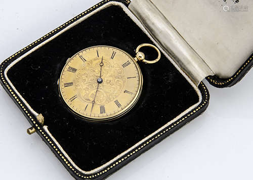 A late 19th Century continental yellow metal lady's open faced pocket watch, 34mm, marked 18k,