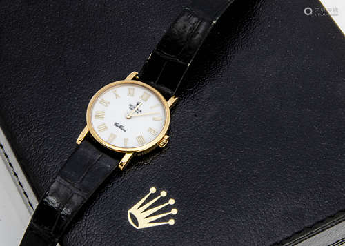 A c1990s Rolex Cellini 18ct gold cased lady's wristwatch, 26mm, ref. 5109, white dial with gilt