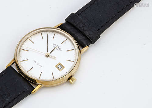 A modern Rotary 9ct gold cased gentleman's wristwatch, 33mm, silvered dial with date aperture,