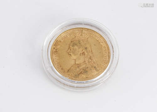 A Victorian gold full sovereign, dated 1888, with trace of S mint mark, VF