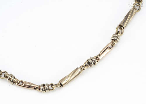 A 9ct gold baton and fetter linked fancy chain, with snap clasp, 45cm long, 16.2g