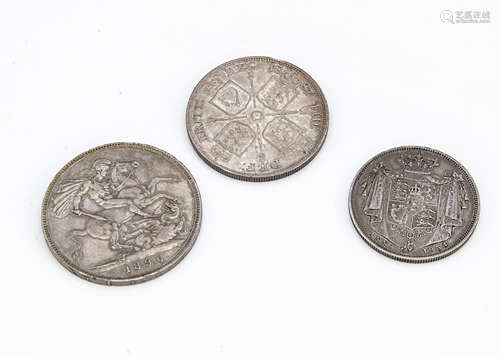 A small collection of 19th and early 20th Century British coins, including a 1834 half crown, an