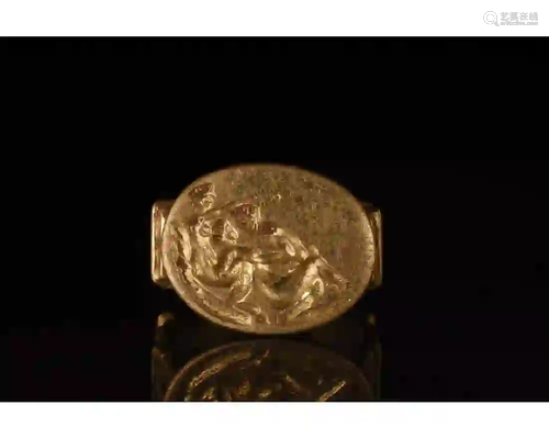 RARE GOLD HELLENISTIC RING WITH EROTIC SCENE - XRF