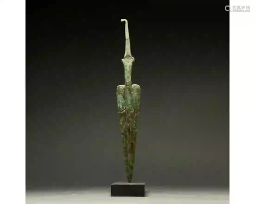 LARGE BRONZE AGE SPEAR ON STAND