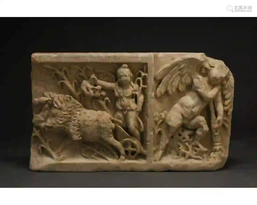 RARE ROMAN MARBLE FRIEZE - CALYDONIAN HUNT-EX WILLIAM