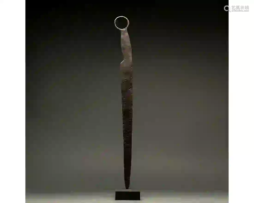 ANCIENT BRONZE SICA SWORD ON STAND