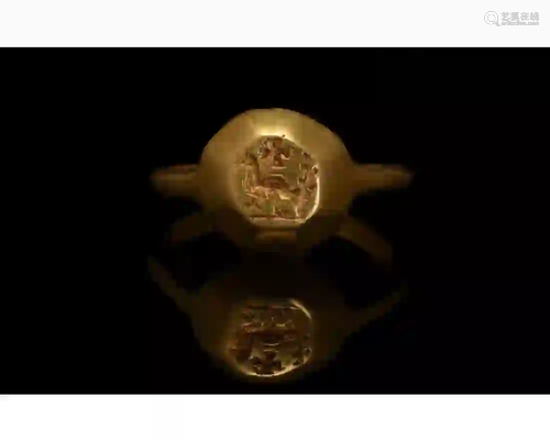 BYZANTINE GOLD RING WITH BIRD AND CROSS - XRF TESTED