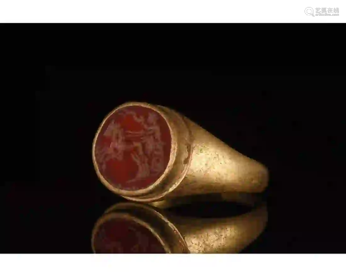 ROMAN SOLID GOLD INTAGLIO RING WITH APOLLO IN C…