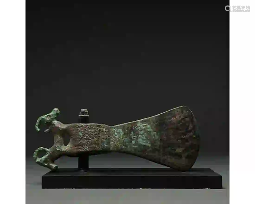 RARE BRONZE AGE BATTLE AXE WITH RAM HEADS