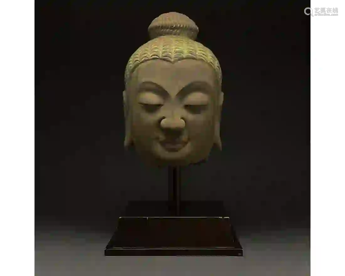 LARGE MING / QING CHINESE POTTERY HEAD OF BUDDHA