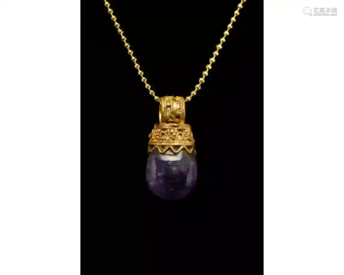 GREEK HELLENISTIC GOLD AND AMETHYST PENDANT