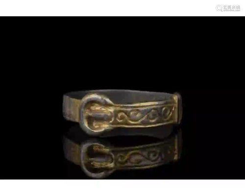 MEDIEVAL GILDED SILVER BUCKLE RING