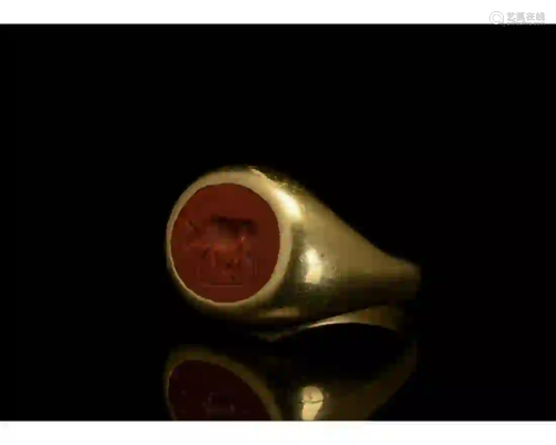 ROMAN SOLID GOLD INTAGLIO RING WITH BULL - XRF TES…