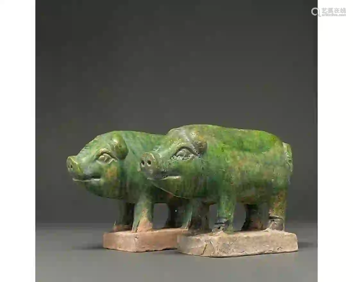 CHINA, MING DYNASTY GLAZED POTTERY PIG PAIR