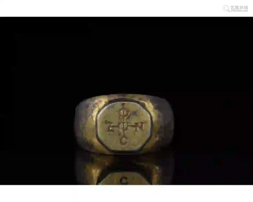 MEDIEVAL SILVER GILT RING WITH MONOGRAM