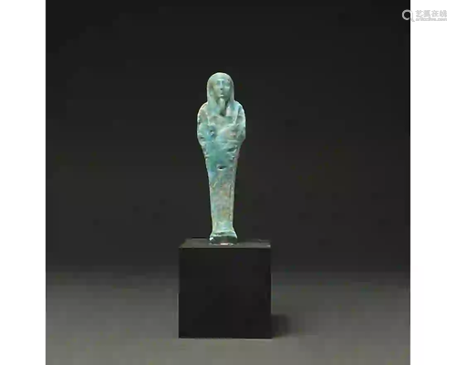 EGYPTIAN FAIENCE USHABTI ON STAND