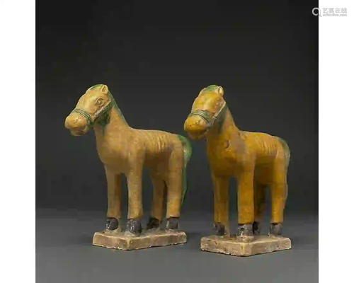 CHINA, MING DYNASTY GLAZED POTTERY HORSES PAIR