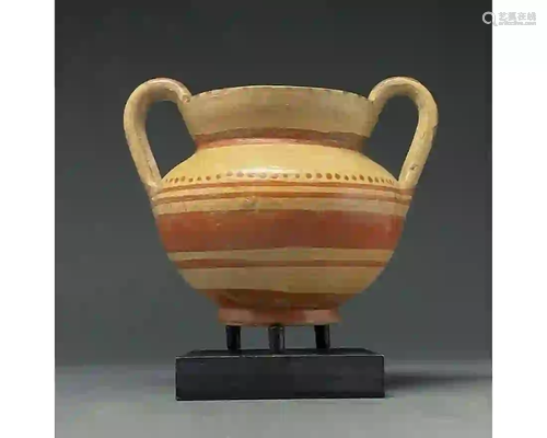 GREEK DAUNIAN TERRACOTTA VESSEL WITH HANDLES