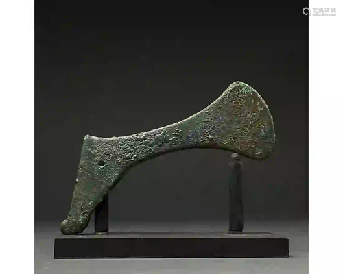 BRONZE AGE BATTLE AXE ON STAND