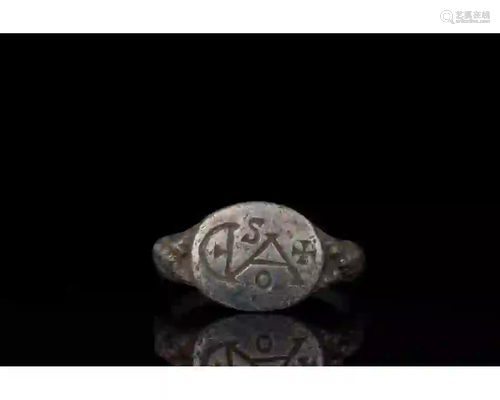 CRUSADERS ERA SILVER RING WITH CHRISTIAN MONOGRAM