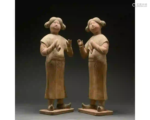 PAIR OF CHINESE TANG DYNASTY COURT ATTENDANTS - TL
