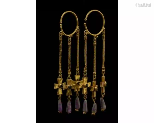 STUNNING MEDIEVAL GOLD AND AMETHYST EARRINGS - XRF