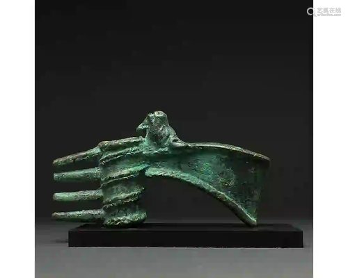 RARE BRONZE AGE SPIKED AXE WITH ANIMAL