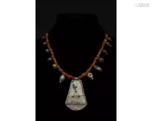 VIKING SILVER AND CARNELIAN NECKLACE - WEARABLE