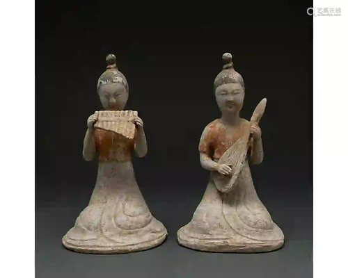 BEAUTIFUL PAIR OF CHINESE TANG MUSICIAN LADIES