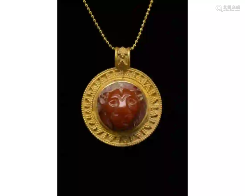 RARE ROMAN GOLD CAMEO PENDANT WITH LION - XRF TESTED