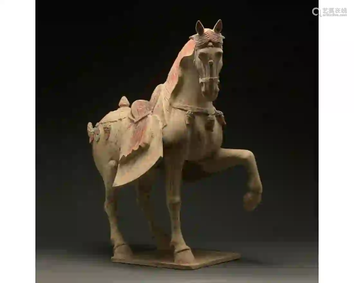 CHINA, HUGE TANG DYNASTY POTTERY PRANCING HORSE - TL